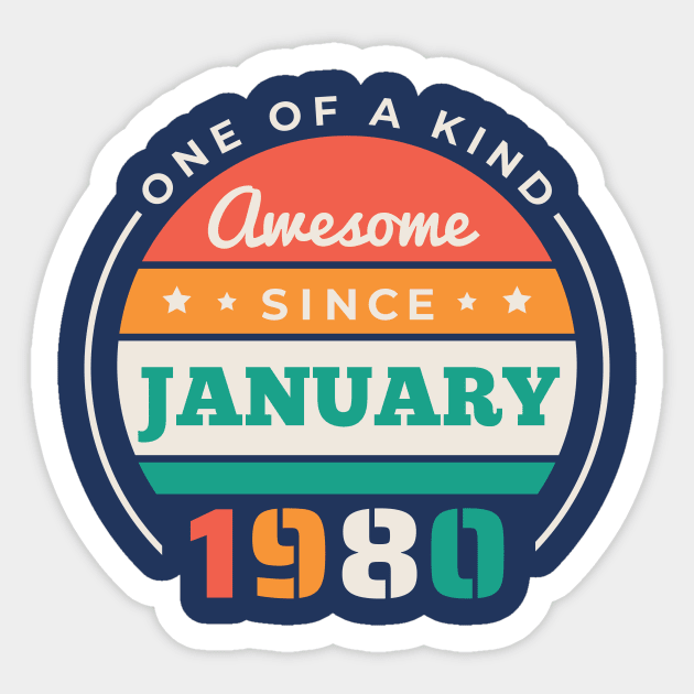 Retro Awesome Since January 1980 Birthday Vintage Bday 1980 Sticker by Now Boarding